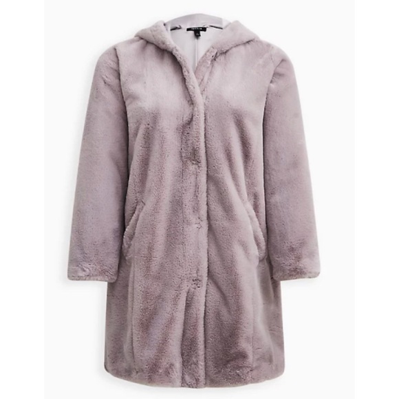 🆕 Grey Faux Fur Hooded Jacket Coat 3 3X 22 24 NWT Torrid New! - Picture 4 of 5